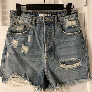 Signature Women's Distressed Denim Shorts - Blue